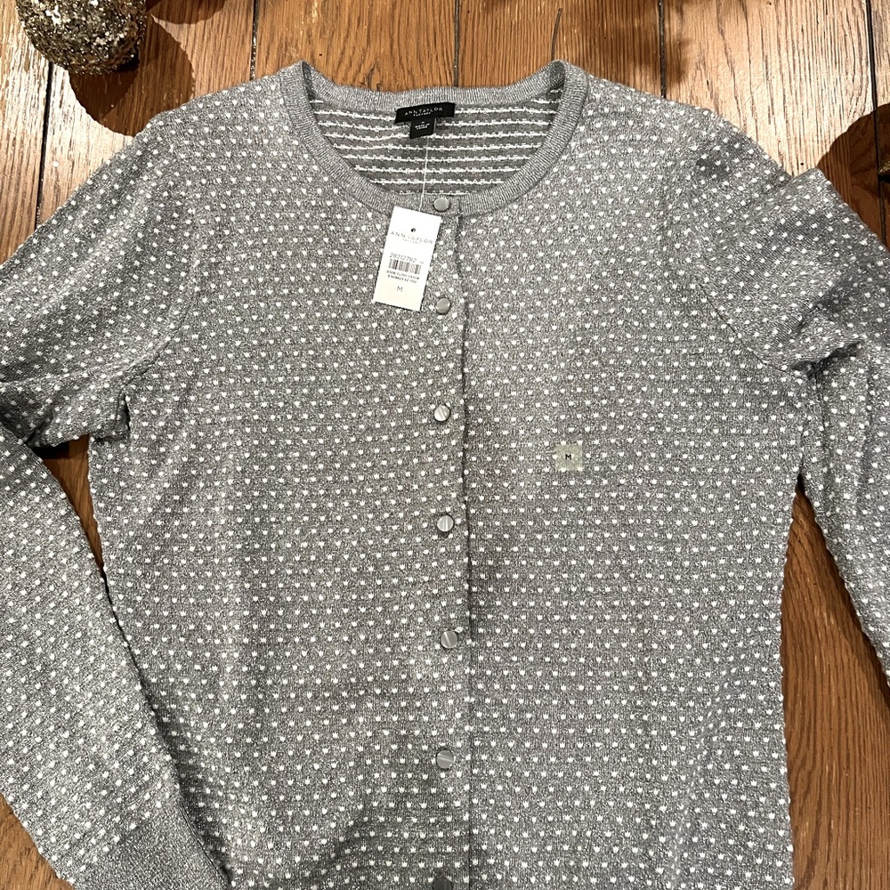 Ann Taylor Factory shimmer polka dot cardigan M